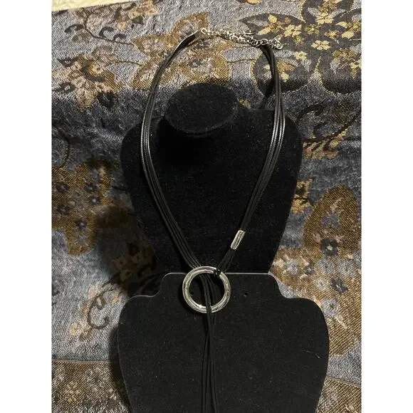 Chico’s faux leather corded silver geometric necklace - Picture 2 of 3